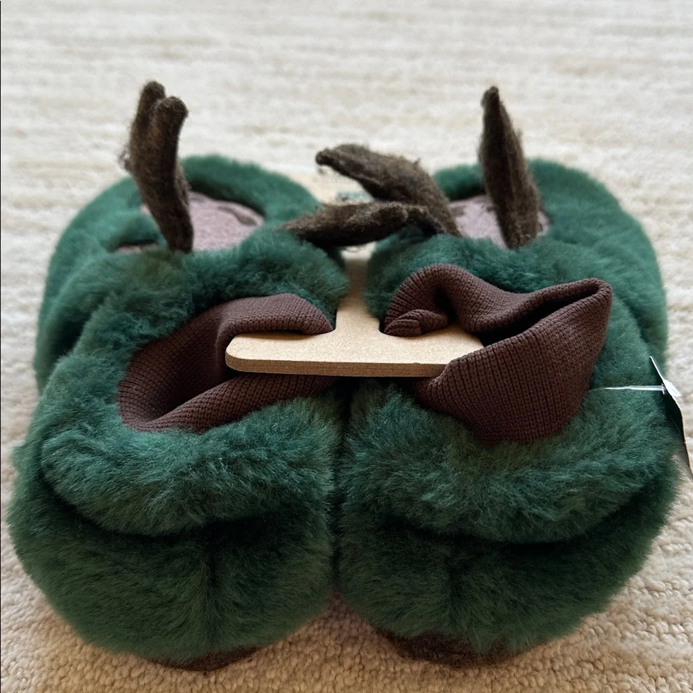 NWT L.L. Bean Toddler Animal Paws Slippers Maine Moose Green Brown  Size 9-10
